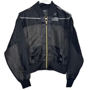 GSTQ Black Sheer Bomber Track Jacket Pockets Gold Zip Size Small New with Tags